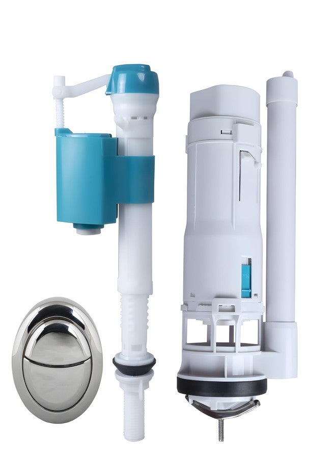 METWIN Water-Saving Plastic Dual Flush Valve, 8.26 Inch Flush Siphon 6-10" Fill Valve with Toilet Repair Kit ABS Push Chrome Plated Button for Tank Commode Fixed Together Commode Cistern Fitting, - Image 1